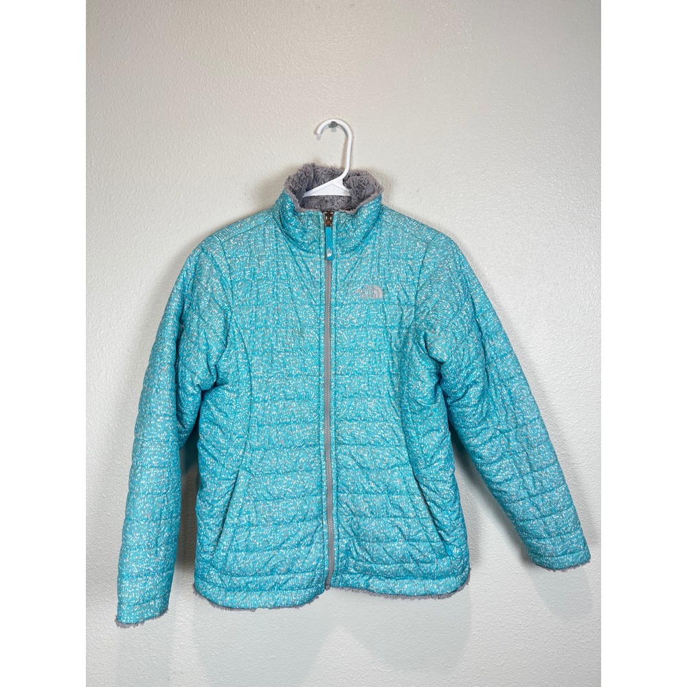 The North Face Jacket Girls XL Blue Mossbud Swirl Reversible Puffer Fleece Coat